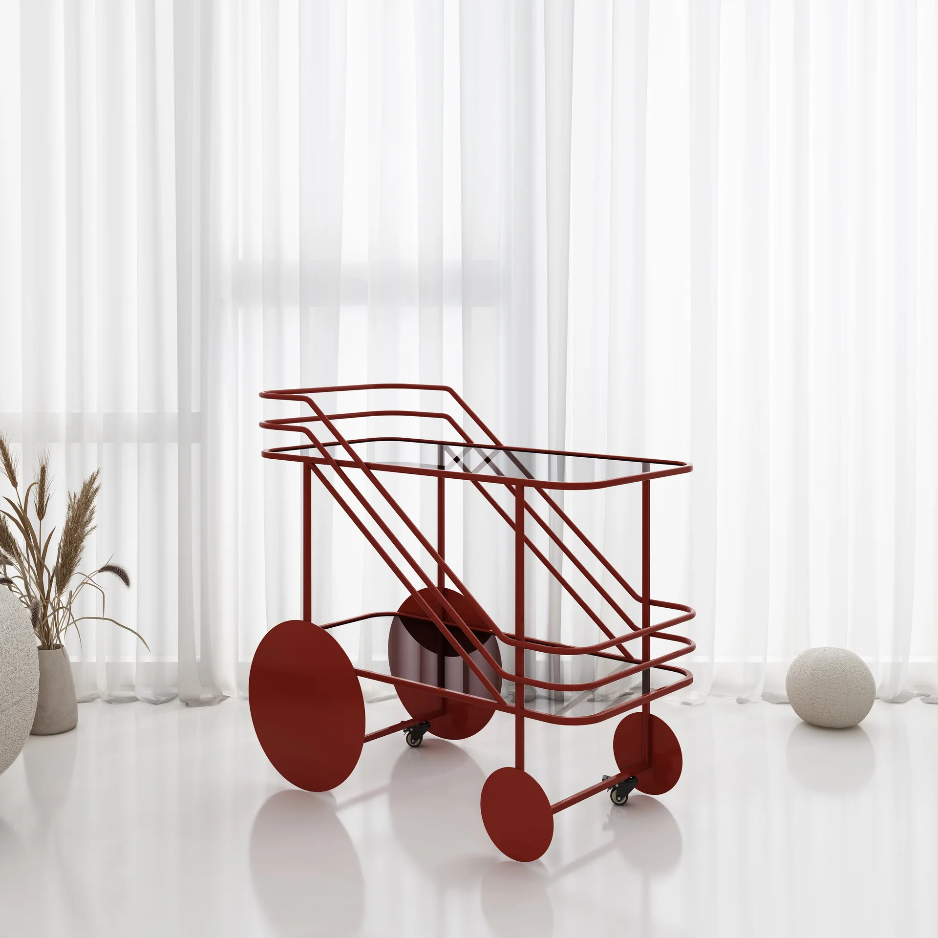 Nordic movable double-layer trolley home storage living room storage bar push dining cart sofa small side table
