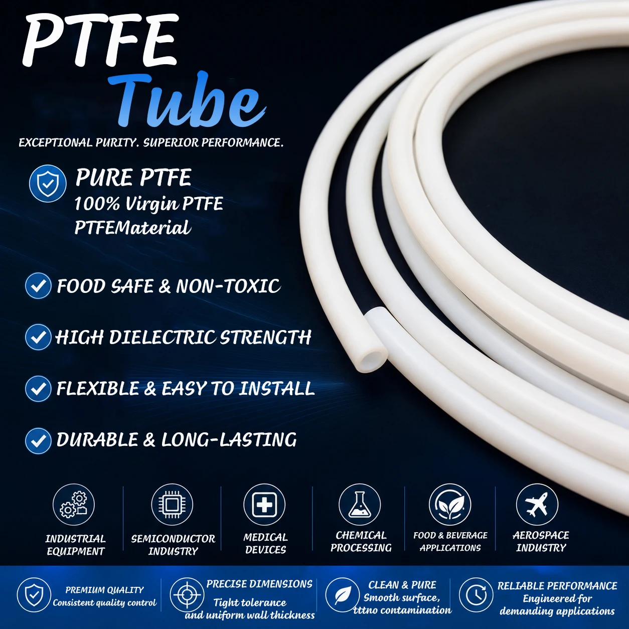 White PTFE Hose, Inner Diameter 1~14mm, Weather Resistant and Anti-aging Wire and Cable, High Temperature Protective Tube