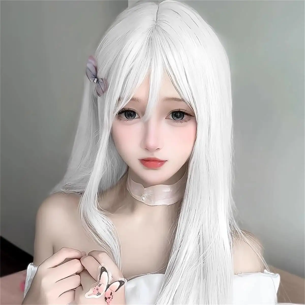 White Finger Synthetic Long Straight Hair Wig Daily Lolita Long Hair Wig Anime Universal COS Wig