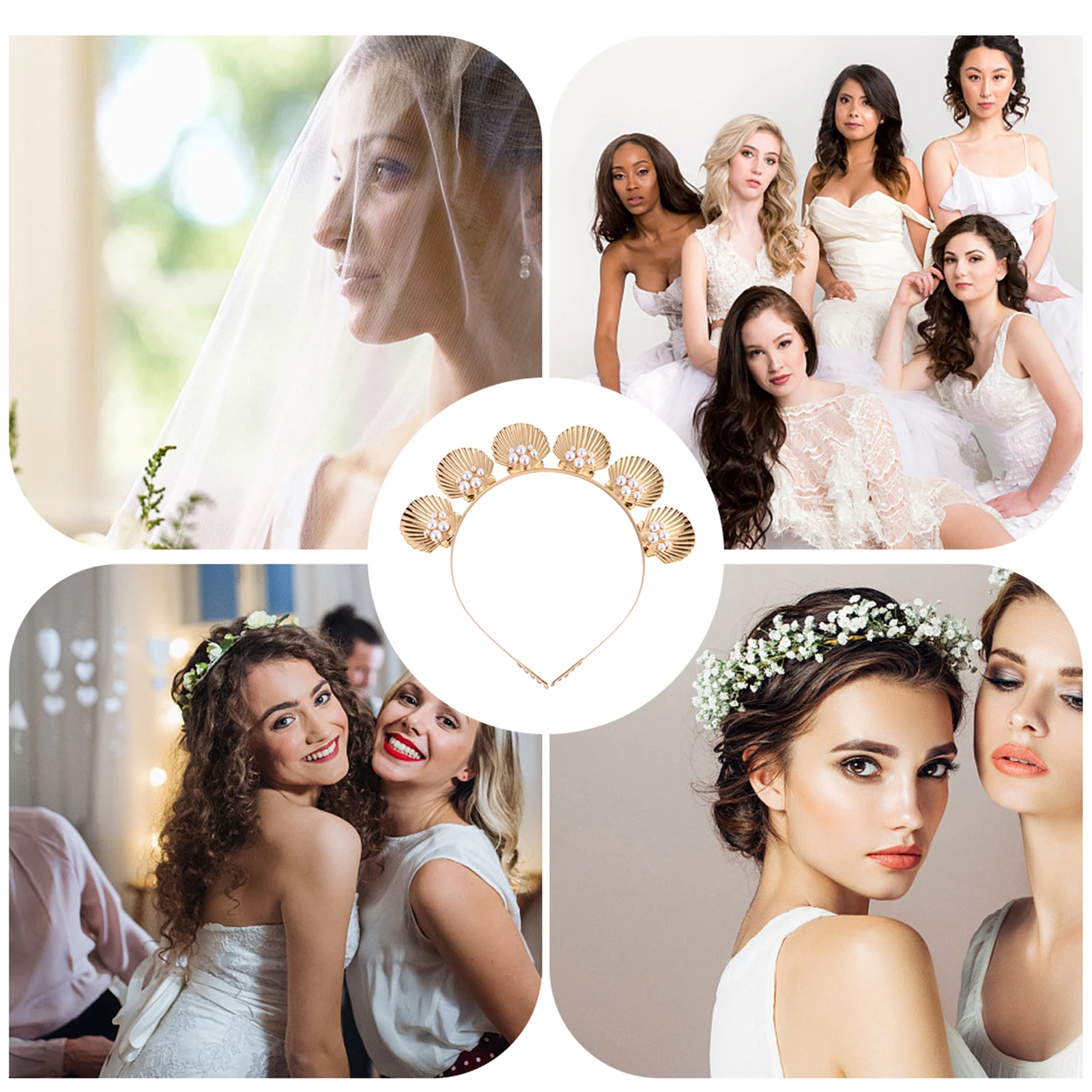 

1pc Elegant Shell Headband Pearl Metal Hairband Seashell Decorative Accessories Women Vacation Bridal Party School Banquet Daily