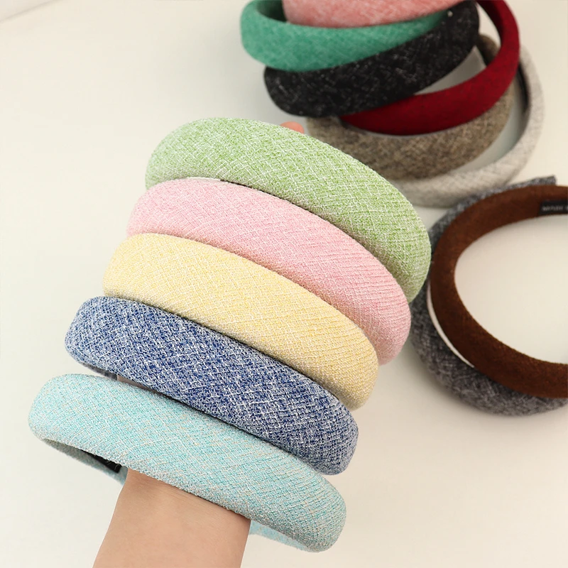 Tweed Headbands Red Green Black Coffee Yellow Blue Fabric Sponge Hairbands for Women Hair Accessories Girls Fashion Headwear