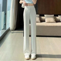 Office Flare Work Clothes Black White Female Pants Tailoring Trousers For Women With Trend Unique Nylon Korean Fashion Harajuku