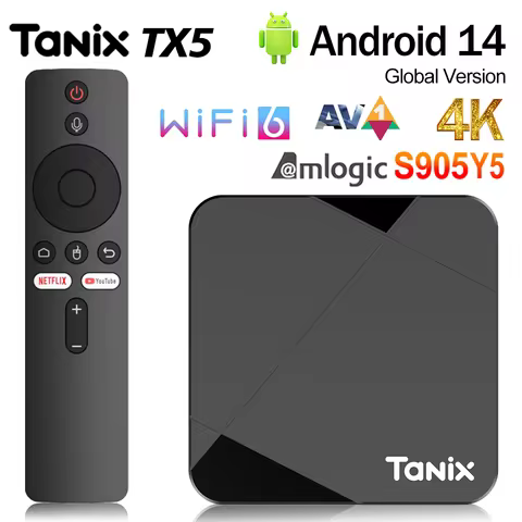 Tanix TX5 S905Y5 Android 14 Smart TV Box HDR10+ AV1 4K HD Set Top Box Wifi6 2.4&amp;5G 3D Streaming Media Player 4G 64G Voice Remote