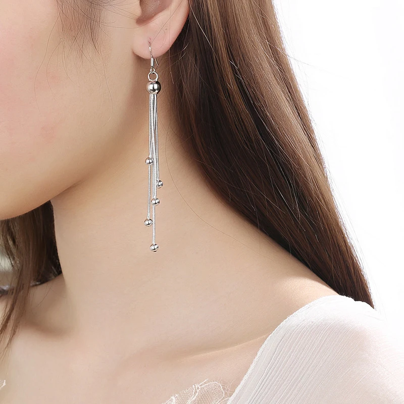 Gorąca sprzedaż Klasyczne małe kolczyki z frędzlami w kształcie kuli 925 Sterling Silver Peacock Tail Tassel Pendant Long Earings Biżuteria damska Prezent — zdjęcie 6