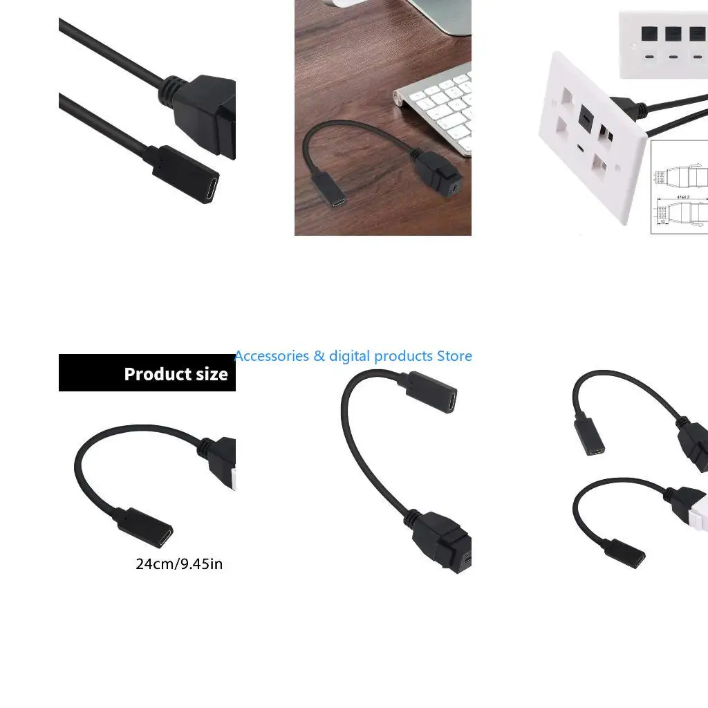77JD USB 3.1 Type C Female to Female Keystone Insert Extension Cable for Panel