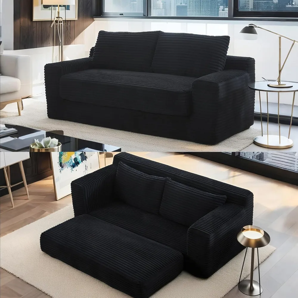 أريكة Loveseat أريكة سرير بدون عظم، تصميم 2 في 1 قابل للتحويل، قماش سروال قصير - أريكة رغوة الذاكرة المدمجة للمساحات الصغيرة، Apar