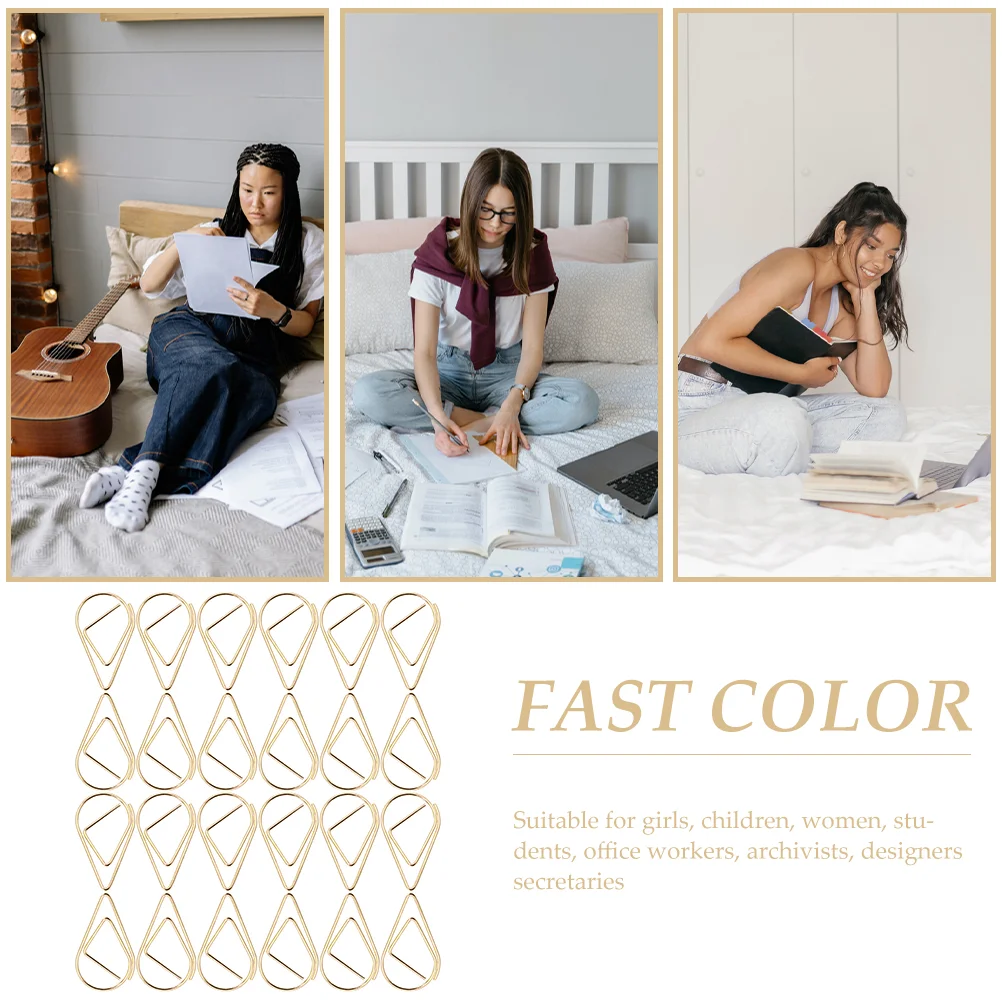 50 Pcs Paper Clip Practical Clips Innovative Large Medium Size Small Water Drop Colored Paperclip Metal