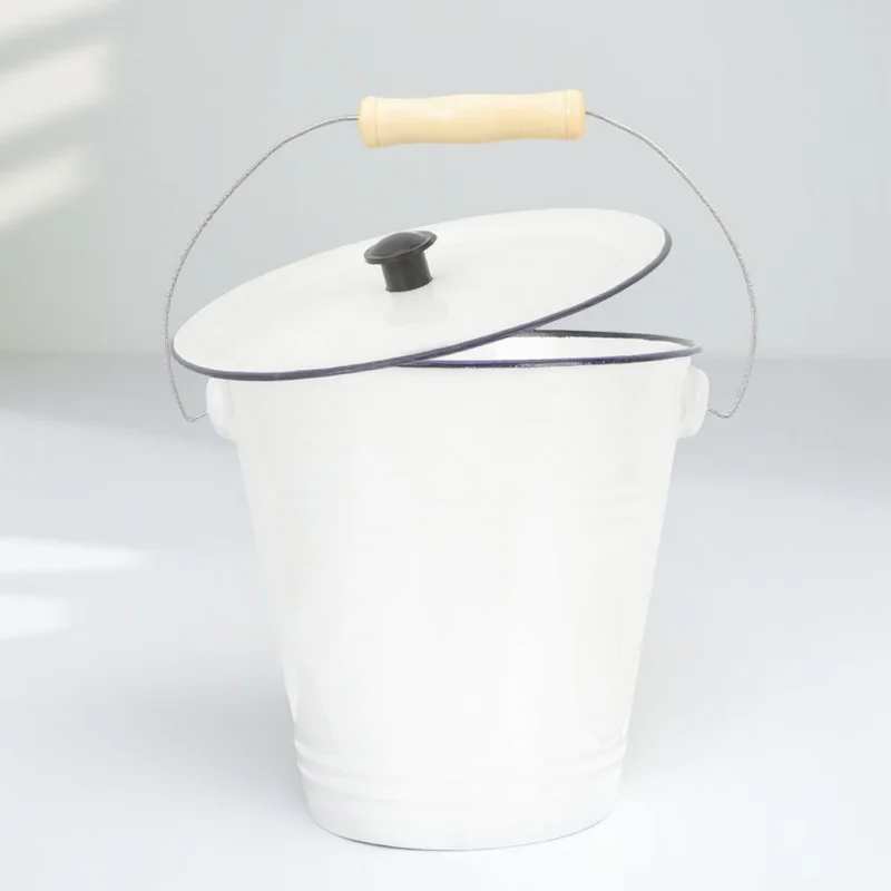 

Enamel Bucket With Lid Heavy Duty Metal Pail For Storage Paint Water Sand Milk Ice Drink Party Portable Household