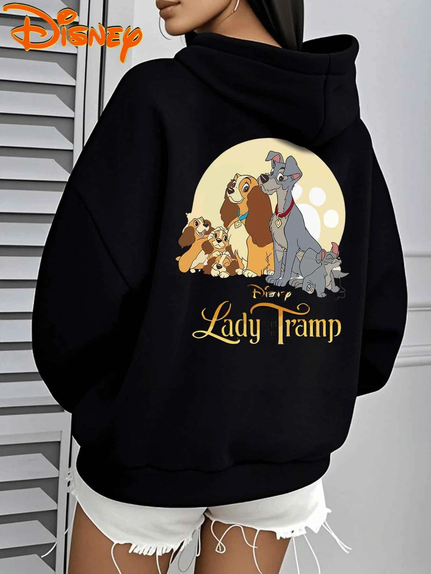 

Женская осенне-зимняя флисовая толстовка с капюшоном Disney Lady and The Tramp, уличная одежда унисекс, свободная повседневная одежда большого размера