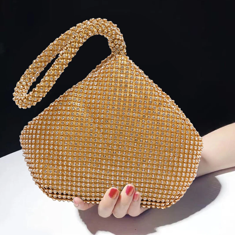 Sac à main de soirée en or et diamant pour dames, mini portefeuilles, sacs à main Bling, petite pochette de créateur de luxe, sac à main de fête, 2024