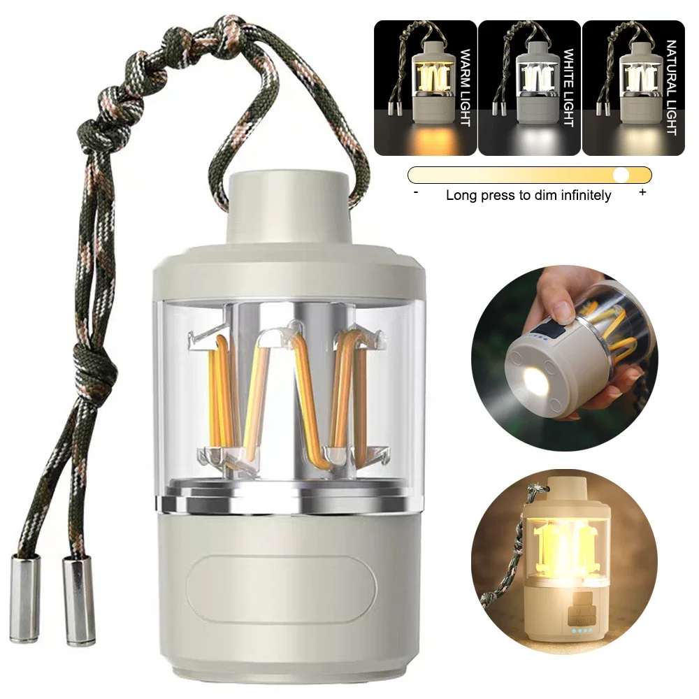 

Portable Camping Lantern Stepless Dimming Tungsten Light Type-C Rechargeable 3 Light Source Strong Light Emergency Tent Lantern