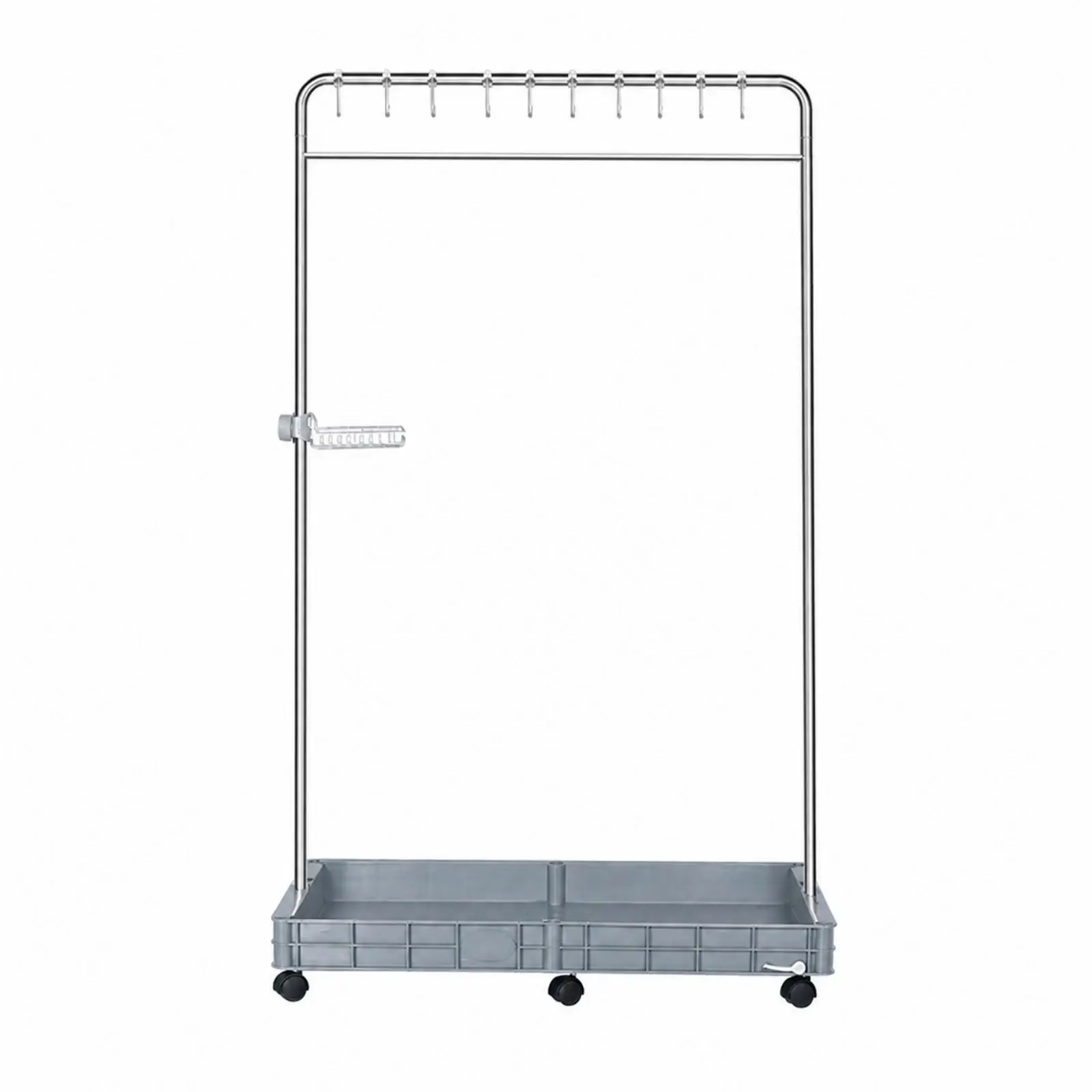 Stainless Steel Mop Storage Rack with Wheels Freestanding Broom and Cleaning Supplies Organizer with Tray Side Basket for