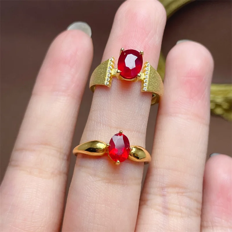 

New Ring Authentic Real S925 Silver Natural Ruby Ring for Women Yellow Gold Birthday Christmas Gift with Certificate