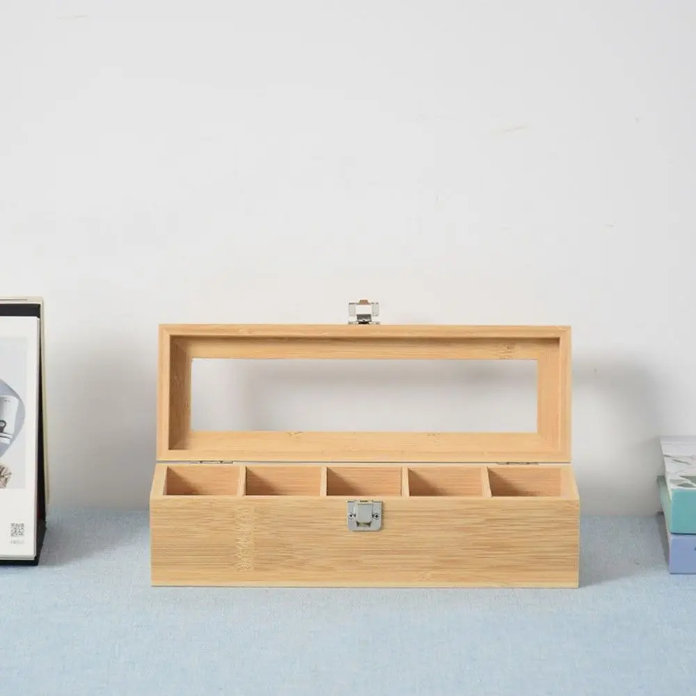 

Wooden Tea Bag Storage Boxes Dustproof Acrylic Lid Jewelry Organizer Rectangular 5/9 Grids Tea Box Holder Kitchen Bar