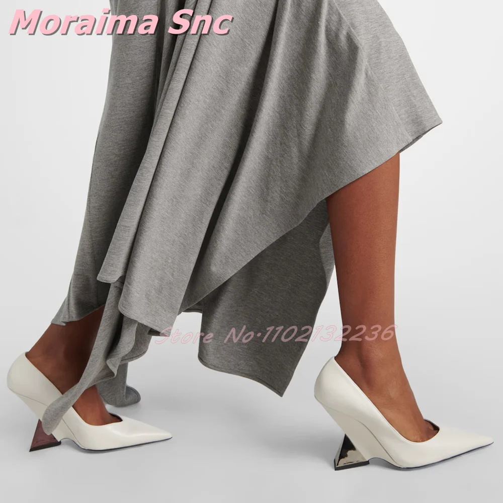 

Pointed Toe Strange Wedge Pumps Shallow Slip On Sexy Fashion Women High Heels Banquet Party Dress Shoes Outdoor White Solid New