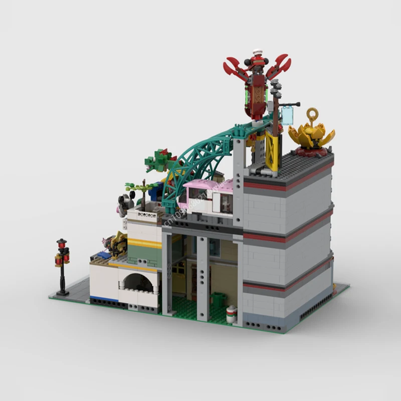 MOC เมืองโคมไฟ Modular Creative City Street View รุ่นสถาปัตยกรรม Building Block Diy เด็กอิฐของเล่นของขวัญเพื่อการศึกษา