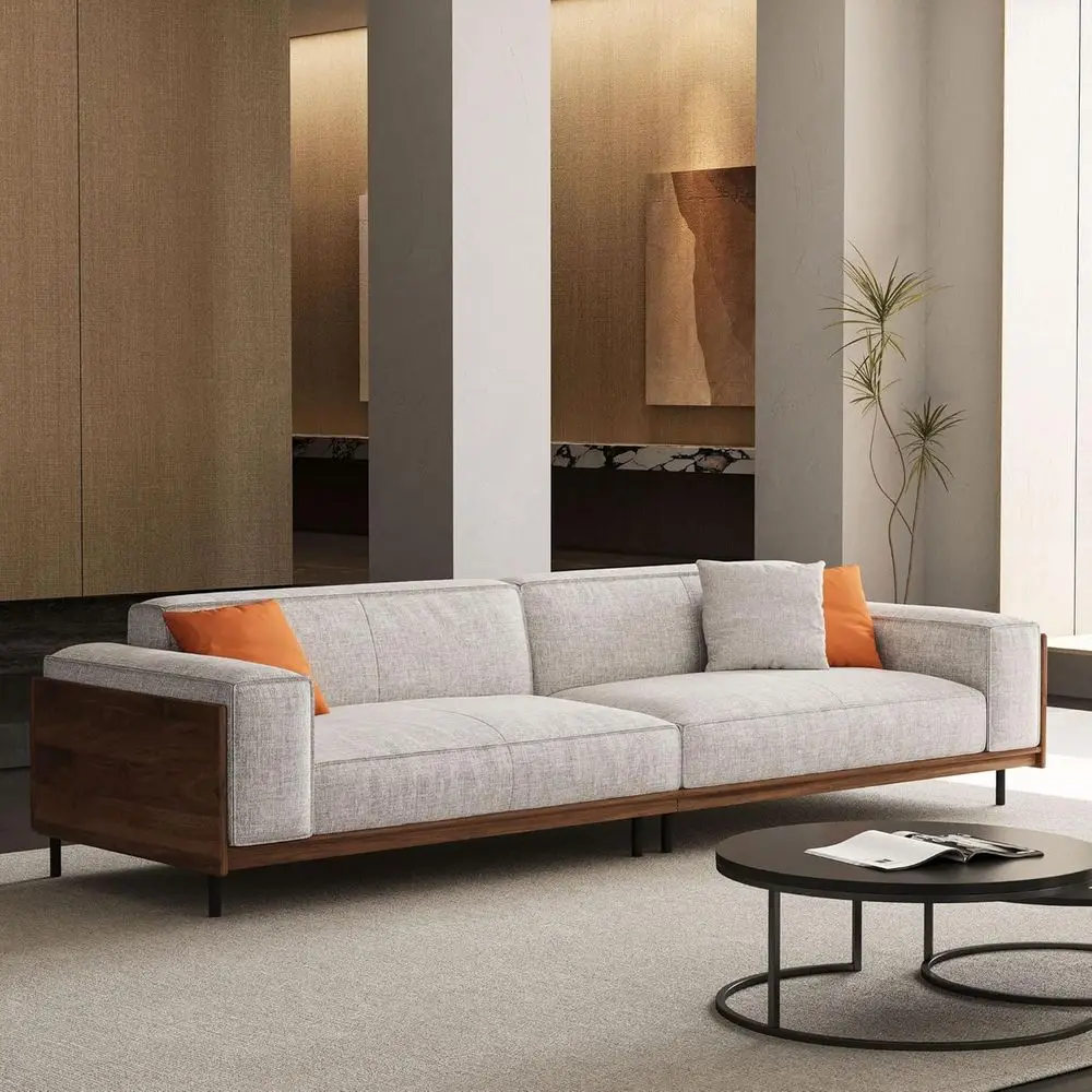

4-Seater Gray Upholstered Fabric Sofa with Wood and Metal Legs, Comfortable Timecloud Couch, Easy Assembly, Ideal for Office or