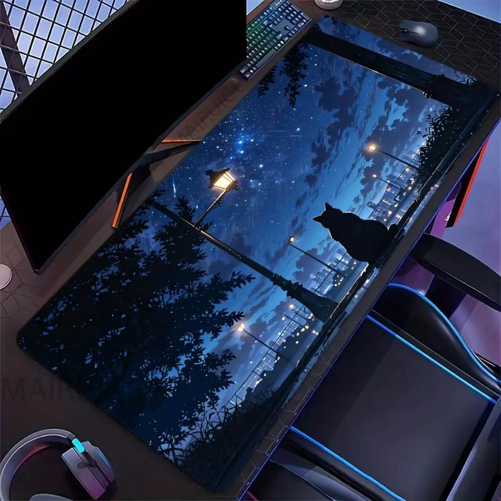 

Cat Starry Sky Mouse Pad Super Large Non-Slip Rubber Desk Mat with Stitched Edge Durable Washable Keyboard Pads for Office Home