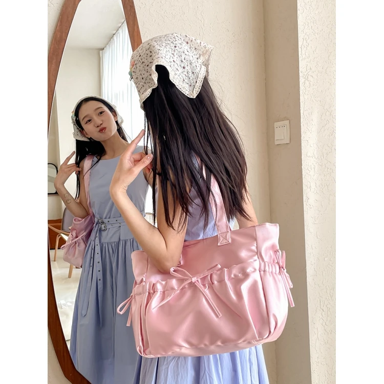 Casual Glitter  Knot Pleated Large Capaci Women's oulder Bag Faionable Sweet Fre Tote Bag for Daily Use