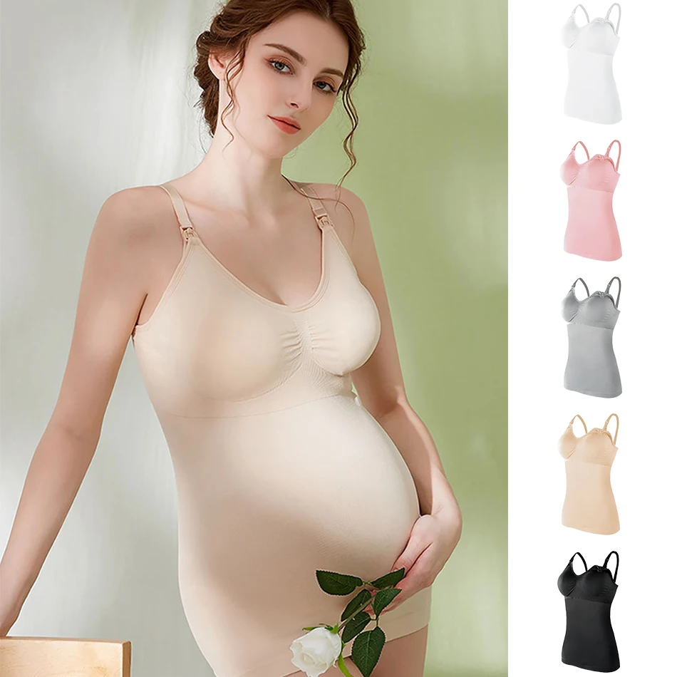 Pregnant Women Solid Color Detachable Shoulder Straps Convenient Breastfeeding Bras Cotton High Elasticity Breathable Bra