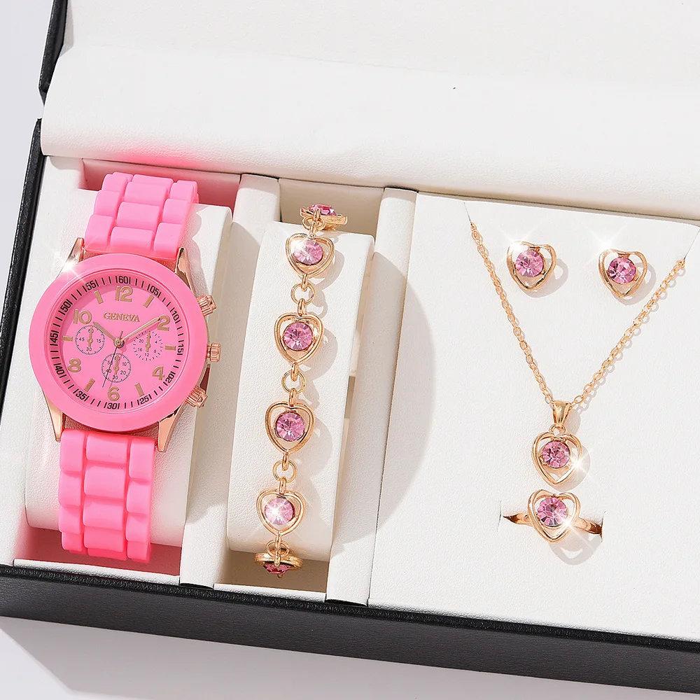 6/2pcs Luxury Watch Set Women Ring Necklace Earrings Rhinestone Fashion Wristwatch Female Casual Ladies Watches Bracelet(No Box)