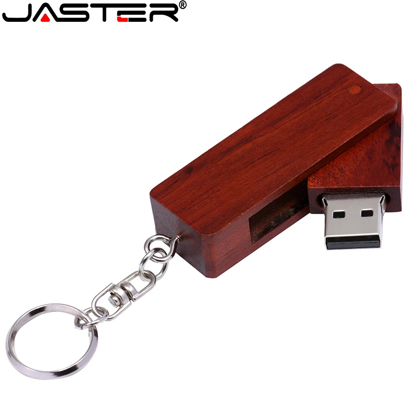 Natural Wood USB Flash Drive 64GB Free Key Chain Pen Drive 32GB Bamboo Memory Stick Rotatable Wooden Pendrive Cle USB Stick 16GB