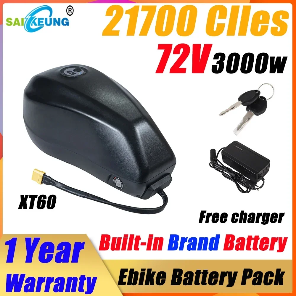 36 48v 52 72v Fuel Tank Batterie E Bike Akku Accu Electric Bicycle 3000w Bafang 20ah 30ah 50ah 60ah Lithium Battery with Charger