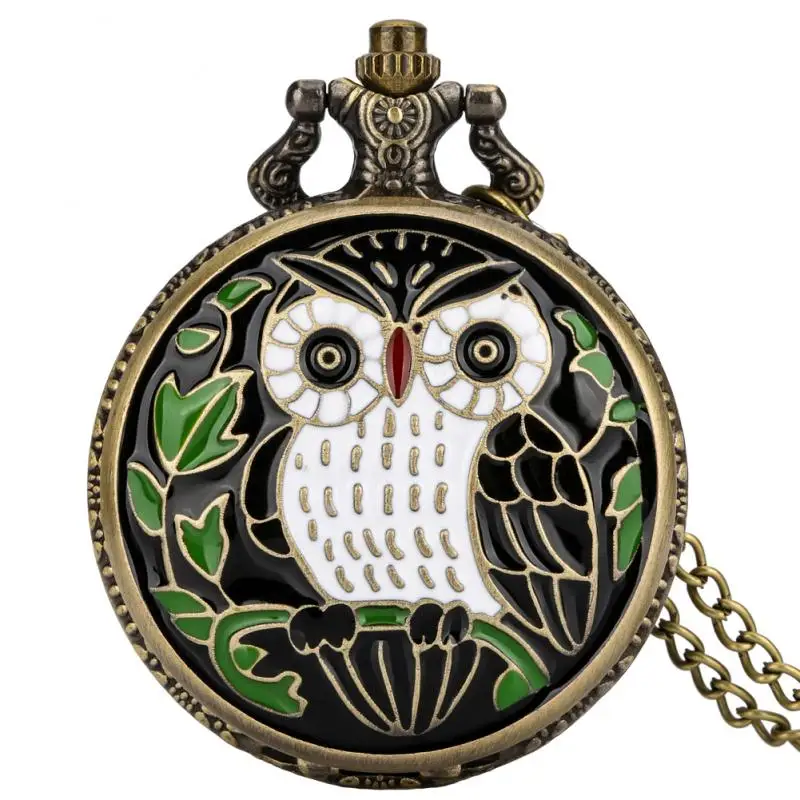 2023 Antique Lovely Owl Design Retro Drop Glue Necklace Full Hunter Quartz Women Pocket Watch Arabic Numerals Dial Pendant Gifts