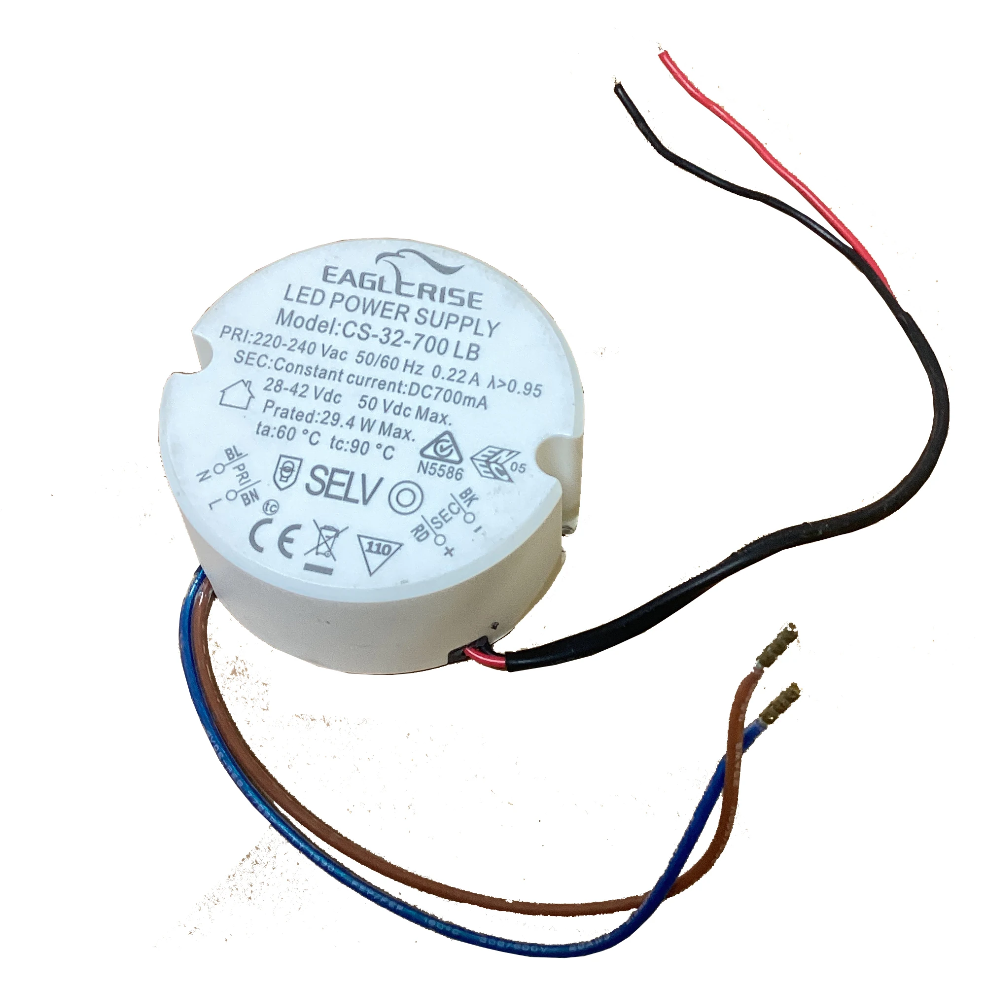 Eaglerise 30W 700mA Okrągły sterownik LED Bez migotania i cichej pracy Stabilny transformator LED prądu do oświetlenia do montażu sufitowego