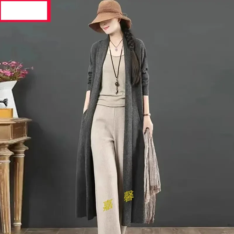 Solid Color Fashion Knitted Sweater For Women Autumn 2024New Korean Casual Loose Fitting Long Cardigan Outerwear Trend Coat Long