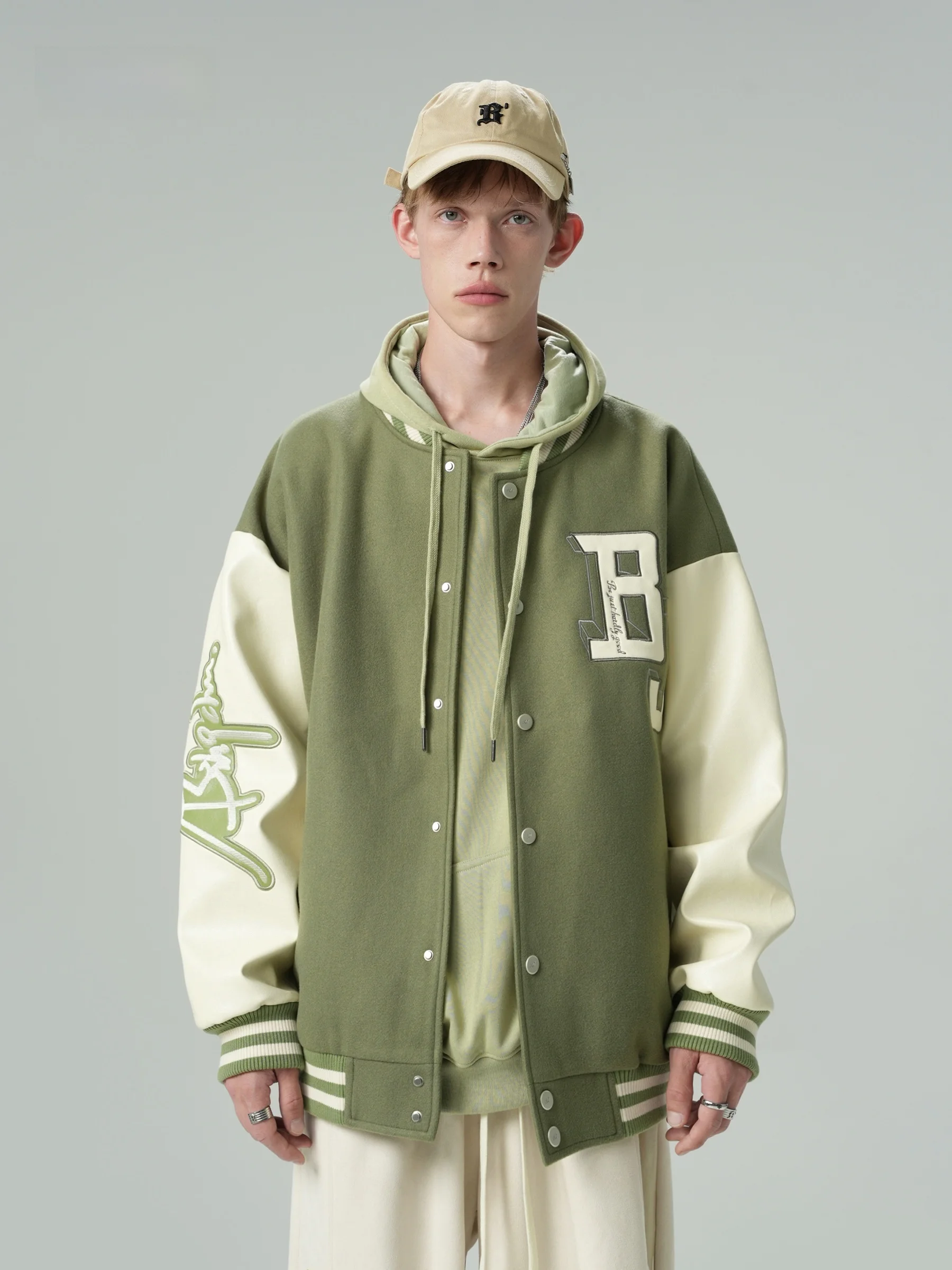 

BJHG American Retro Baseball Jaet Men's Spring Autumn Trendy Brand Couple's Jaet Loose Fit Embroidered Cuff Polyester