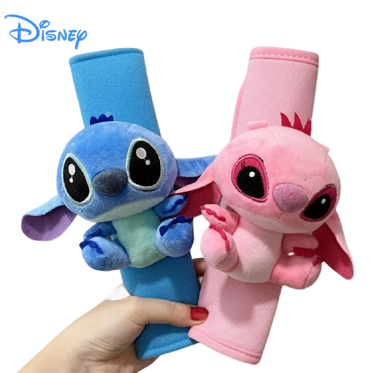 Disney Stitch Cute Angel Kawaii Cartoon Couple Car Safety Belt Shoulder Cover Doll Creative Universal Car Interior Decoration