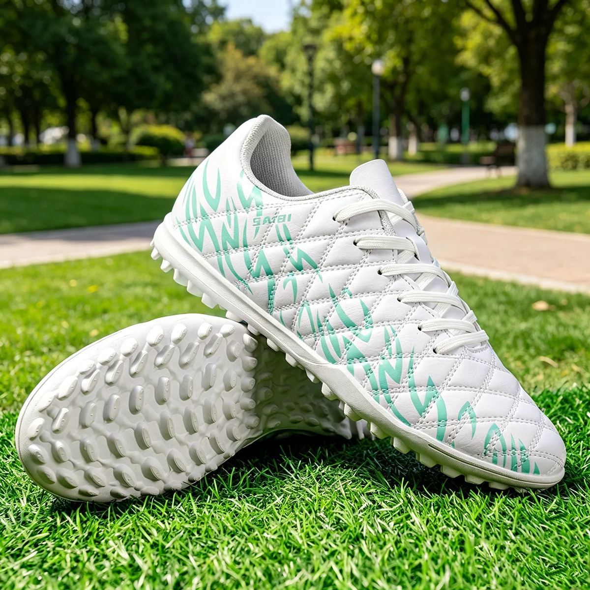 Anti-slip TF Turf Soccer Boots PU Woven Fabric Upper Rubber Shockproof Sole High Cost Performance Youth Sneakers