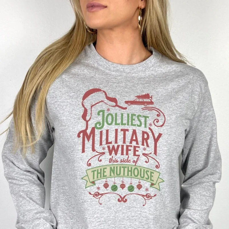 เสื้อคริสต์มาสสำหรับภรรยาทหาร เสื้อสเวตเชิ้ตของขวัญคริสต์มาสสำหรับภรรยาทหาร เสื้อฮู้ดแขนยาวลายทหารเรือสำหรับภรรยา เสื้อฮู้ดตลกสำหรับฤดูหนาว