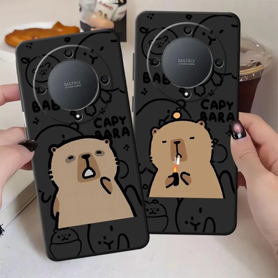 Casing untuk Honor 200 400 Lite 70 X5b X7 X9a X8 8X Magic5Lite 90 X6 Hitam Penutup Ponsel Lembut Capybara Kartun Lucu