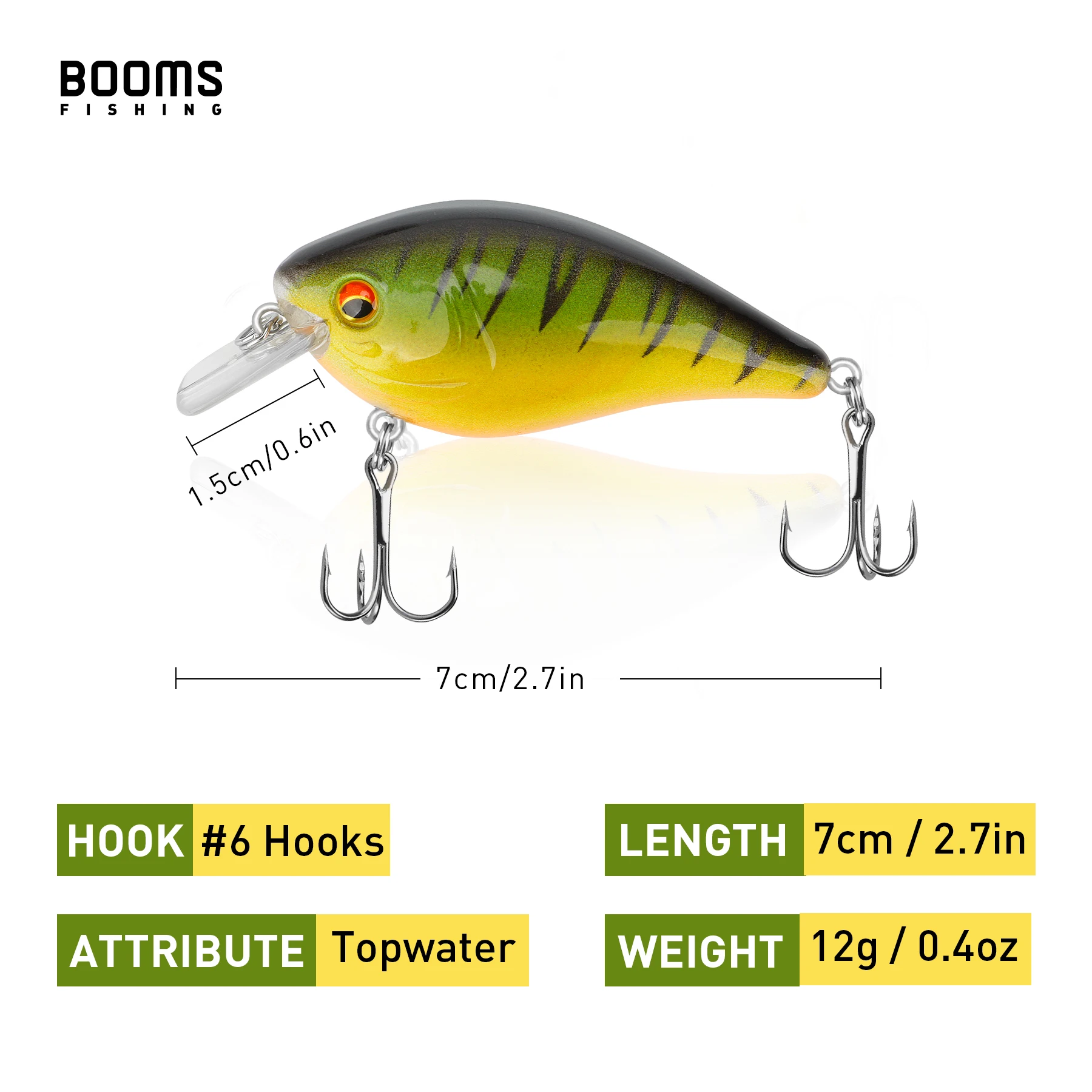 Booms Fishing CB1 7cm 12g Fishing Baits Hard Floating Wobbler Crankbait Jerkbait Bass Trout Fly Fishing Lure Accessories