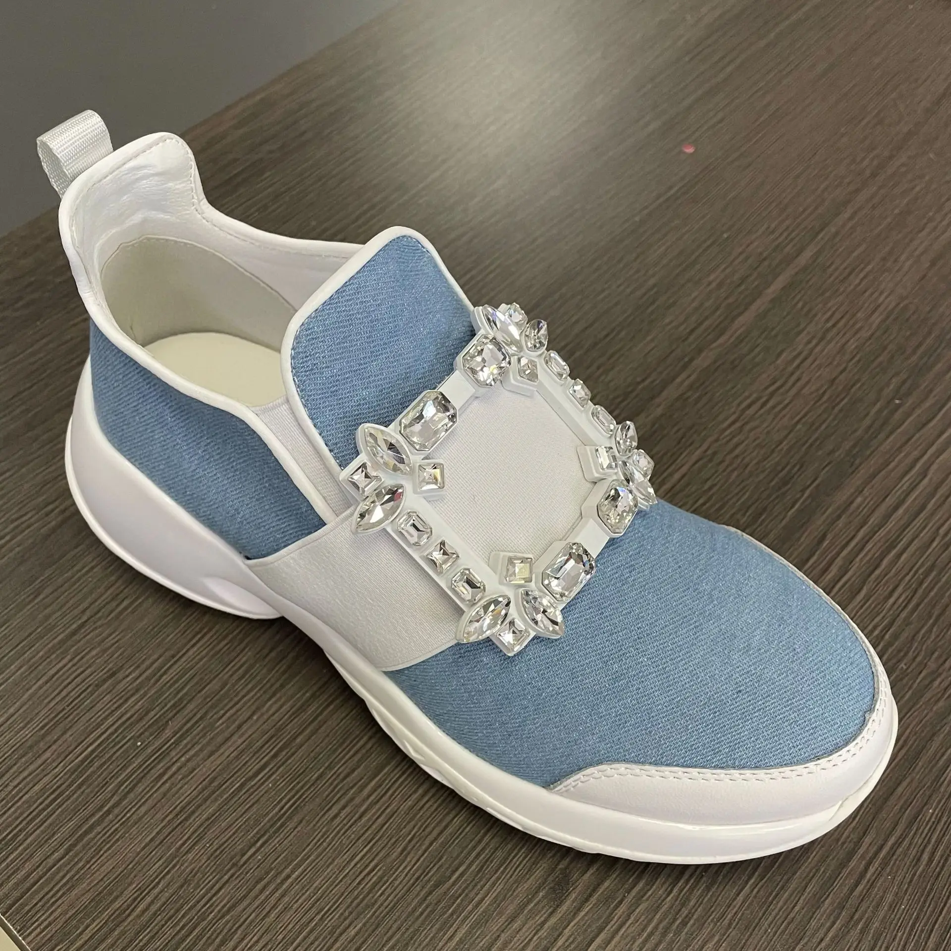 

Fashion Mesh Square Crystal Flats Round Head Soft Sole Sneakers Cover Heel Women Shoes Spring Thick Bottom Zapatos Mujer