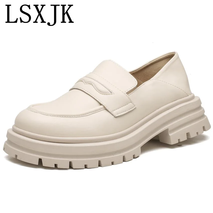 

Genuine Leather Women's Shoes Trend 2022 Spring Autumn Soft Sole British Style Casual Single Shoes Slip-On Thick Sole Loafers