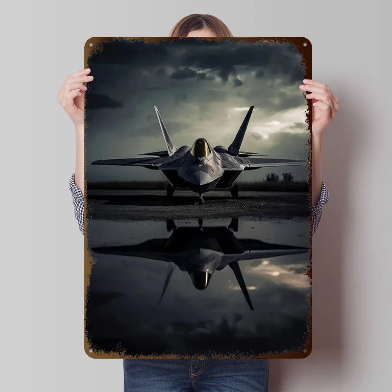 F22 Raptor Jet Gedrucktes Poster, personalisierte Retro-Wandkunst, Vintage-Metallschilder für Gaming-Raumdekoration, gemütliche, individuelle Plakette