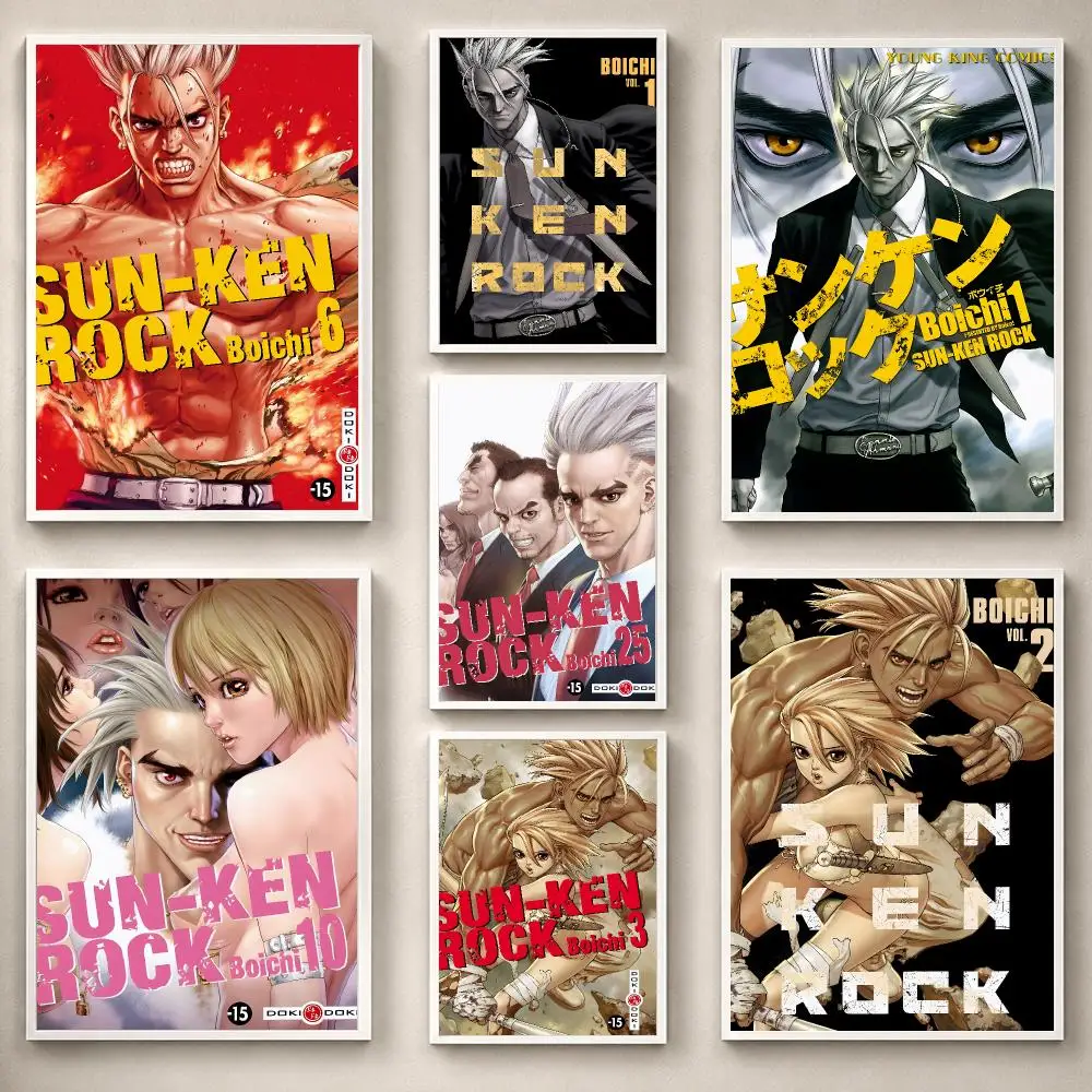 Póster de manga S-Sun-Ken Rock, arte de pared autoadhesivo removible HD impermeable, adecuado para dormitorios, salas de estar, regalos