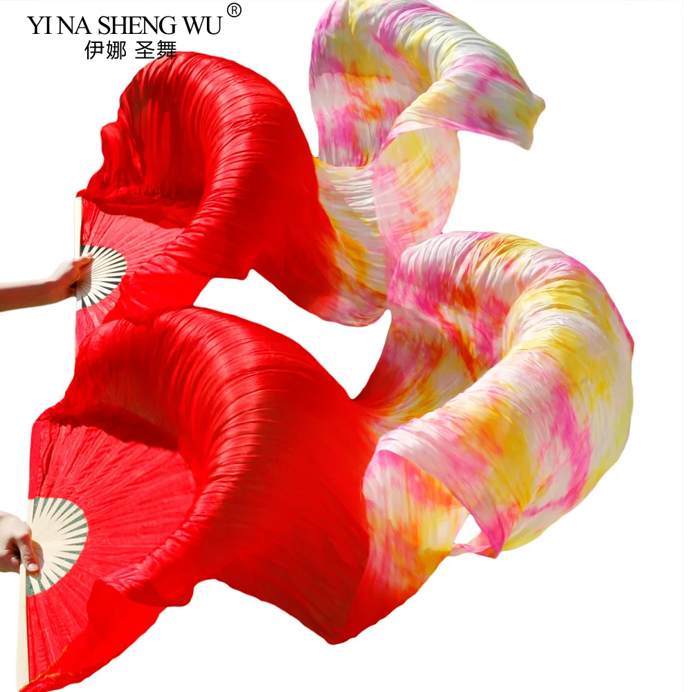 Éventails de danse pour femmes, 100% soie, couleurs mélangées, rouge + accessoires de danse multicolores, 180x90cm, voiles pour danse du ventre (2 pièces)