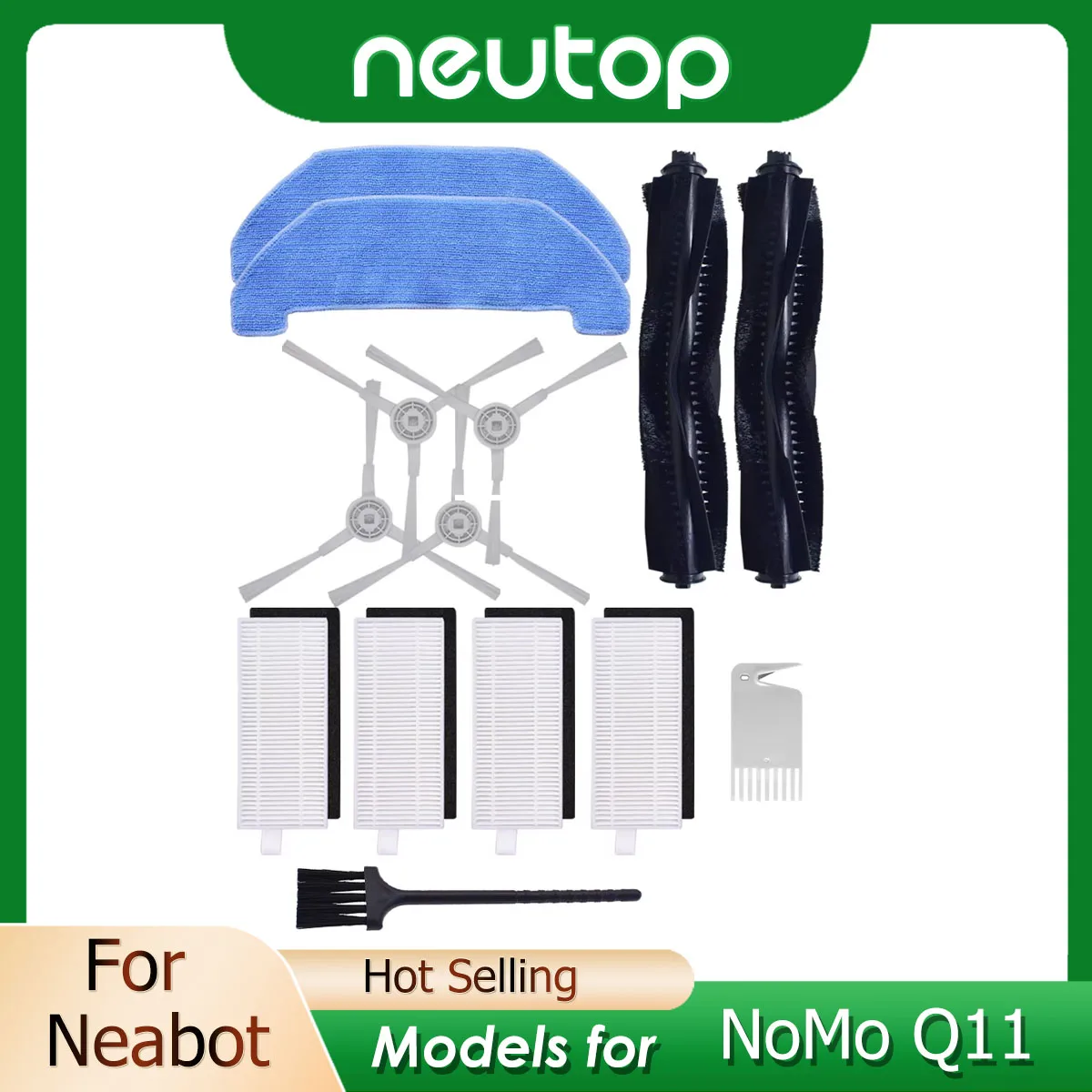 Main Side Brush Hepa Filter Mop Dust Bag Compatible with Neabot NoMo Q11 Robot Vacuum Cleaner RS0030W Replacement Part Accessory