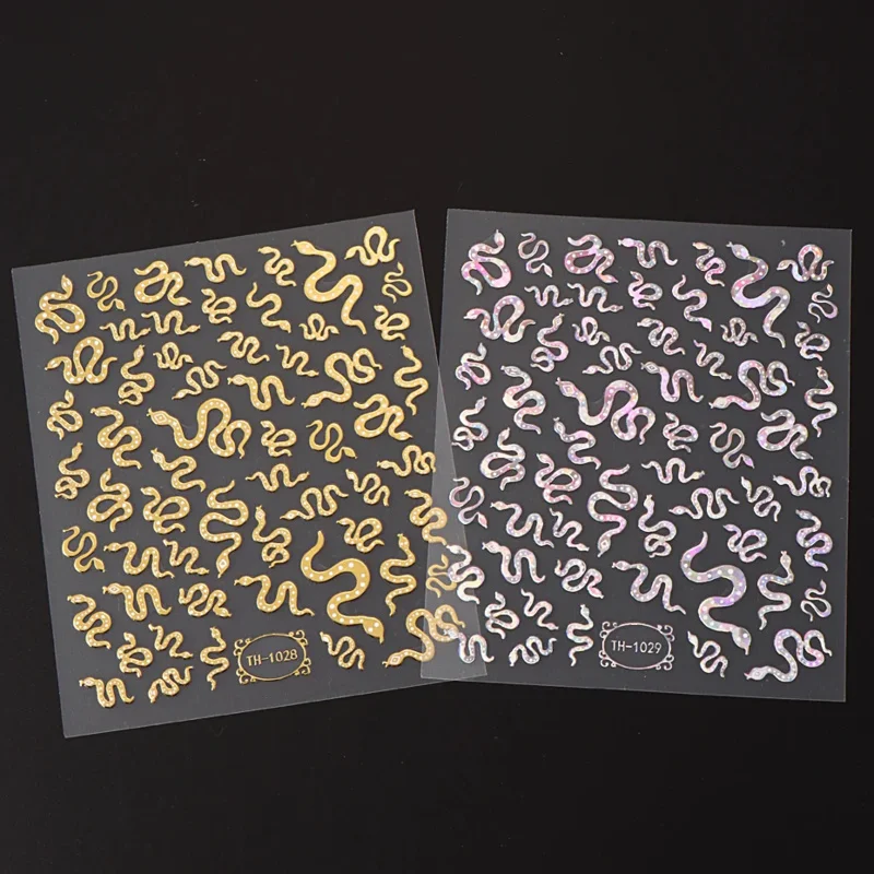 ​​3DLaser Sakura Nail Stickers Holographic Laser Snake Pattern Slider Sakura Water Transfer Nail Decoration Set​