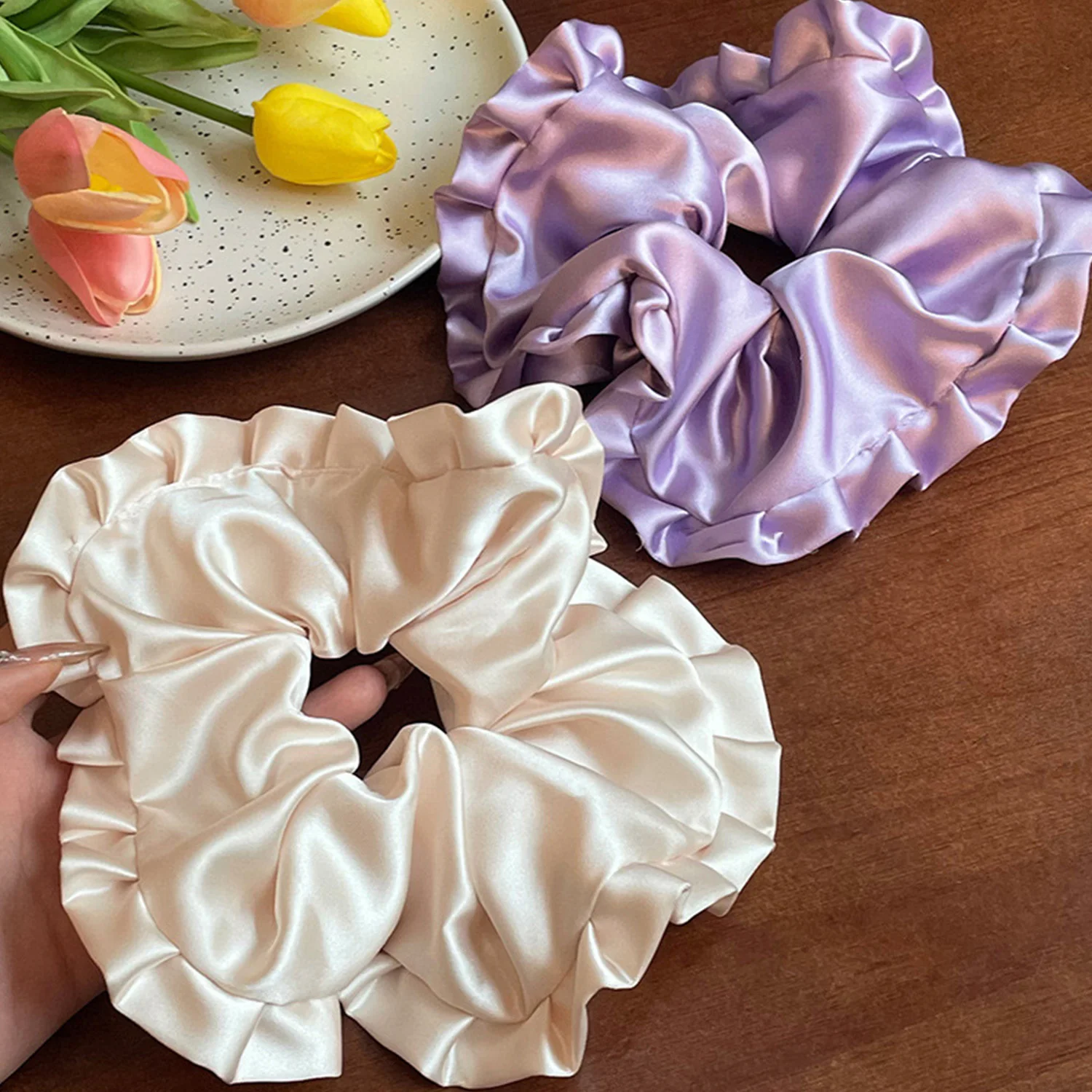 Fashion Solid Color Wrinkled Hair Band Elastic Hair Ties Scrunchies For Women Girls Ponytail Holder Headband Hair Accessories