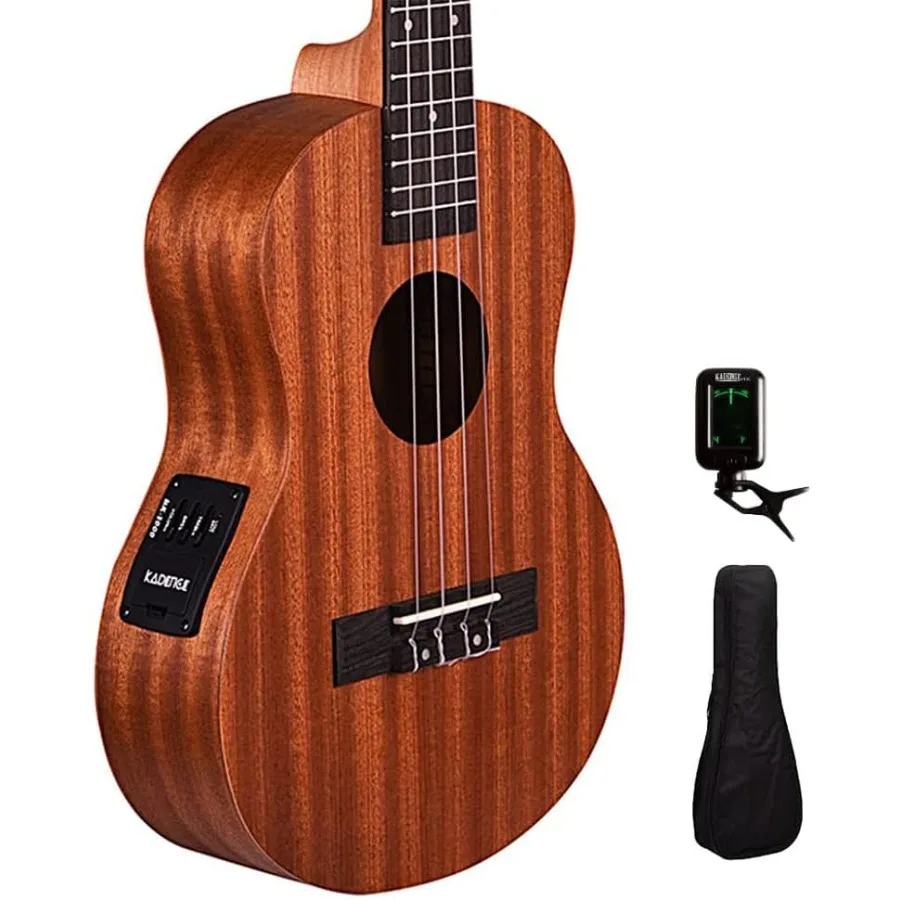 

24Inch Concert Ukulele with Mahogany Wood and Built-in Equalizer Bag Tuner in Natural Finish for Live Performance and Practice