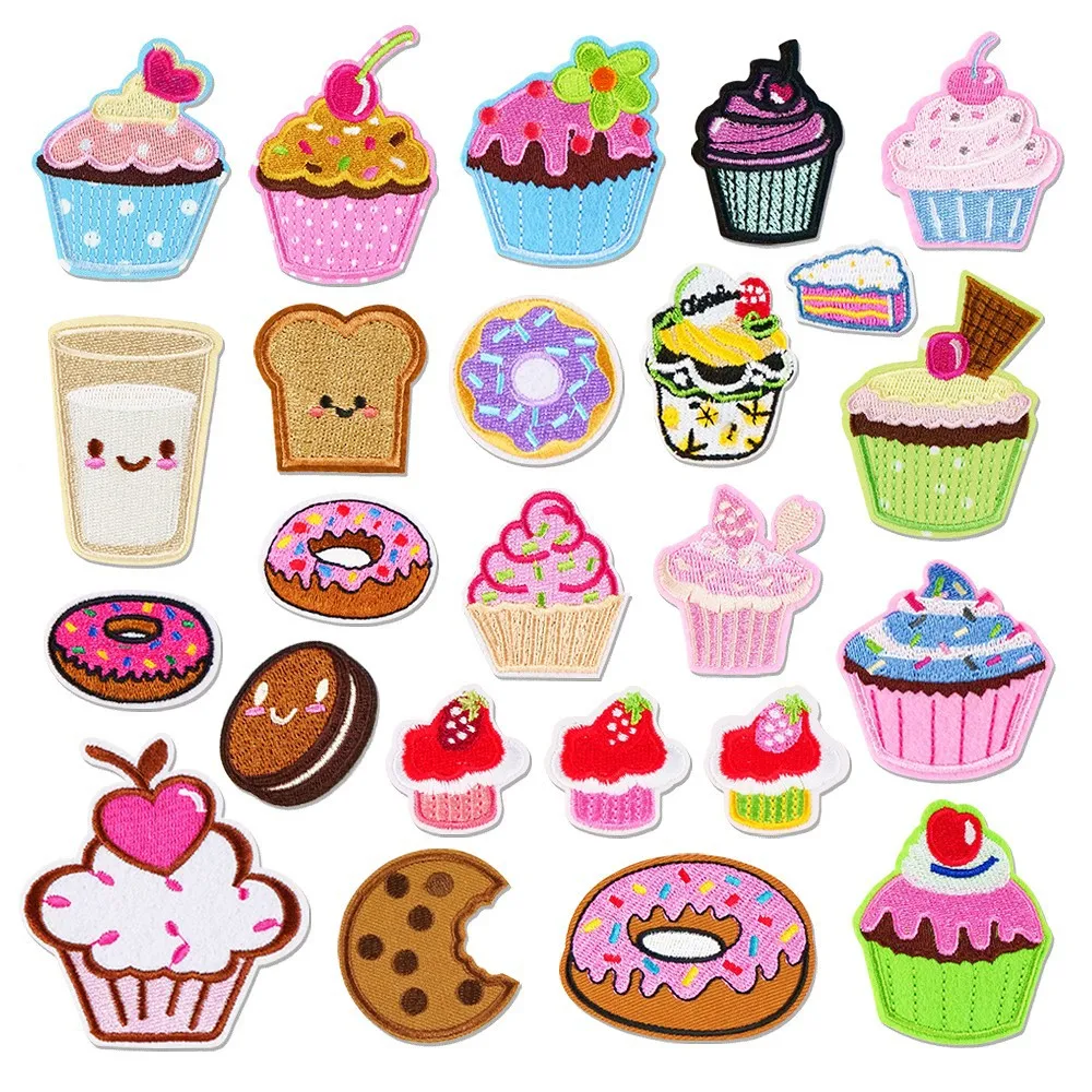 1 piece Cartoon Donut Cake Ice Cream Biscuit Patches Sewing Kids Clothing Repair Badge Embroidery Logo