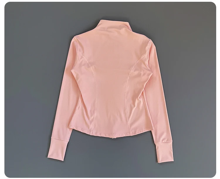 Damen Slim Fit Yoga-Jacke mit Stehkragen, Reißverschluss, Daumenlöchern, langen Ärmeln, für Laufen, Fitness und Sport. – Detail 12