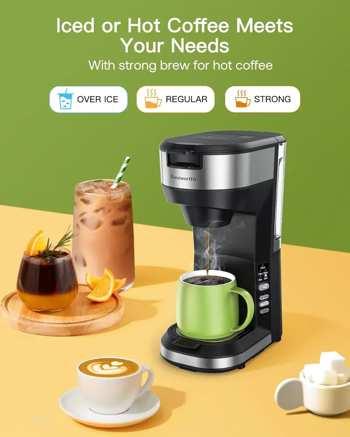 NEW Upgraded Hot and Iced Coffee Maker for K Cups and Ground Coffee, 4-5 Cups Coffee Maker and Single-serve Brewers