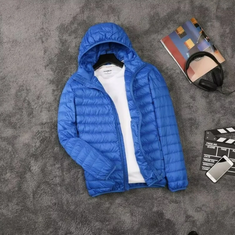

Новый осенне-зимний пуховик, мужская модная суперлегкая теплая тонкая куртка с капюшоном, пуховик, мужское пальто
