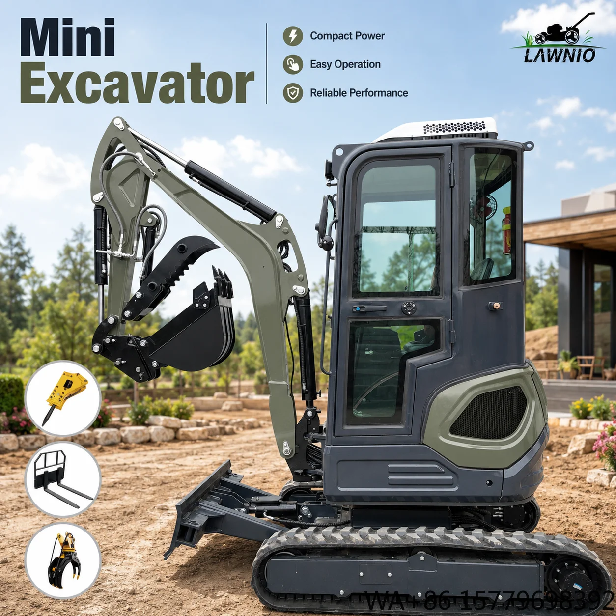Euro V Power Mini Excavator  25U Dozer Blade Rubber Track Cabin Farm Construction Work Jobsite Pro Mini Excavator